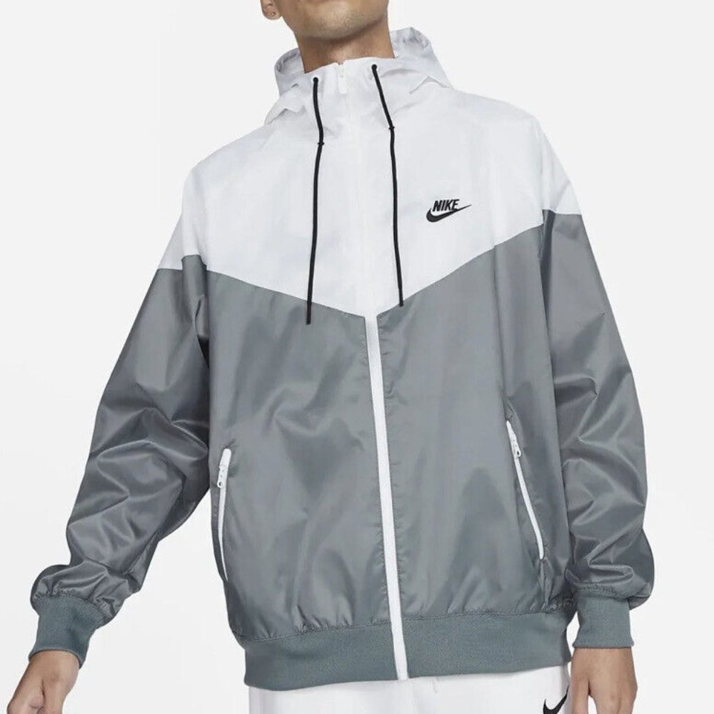 Sz XL: Nike Windrunner Windbreaker Jacket Hoodie Full Zip Gray White NWT